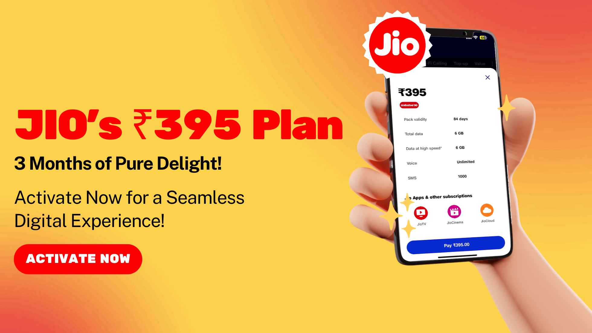 Jio ₹395 Plan 3-month Jackpot For Unlimited Fun