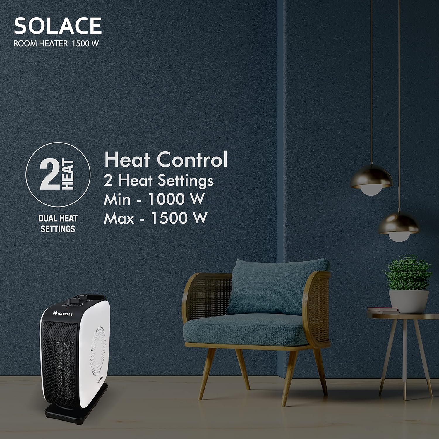 Efficient Havells Solace 1500 Watt Room Heater In White & Black With Ptc Ceramic Heating 2