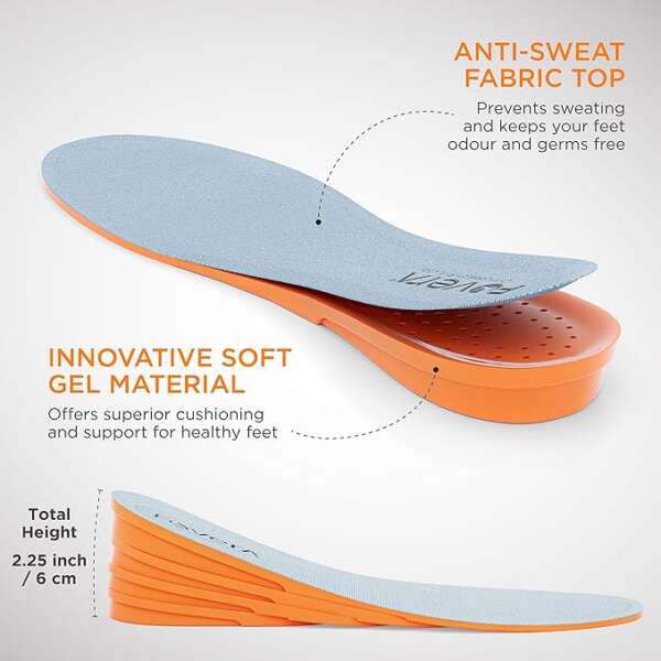 Elevate your style with FOVERA Height Increasing Insoles - Premium Gel Material for Comfortable Wear.