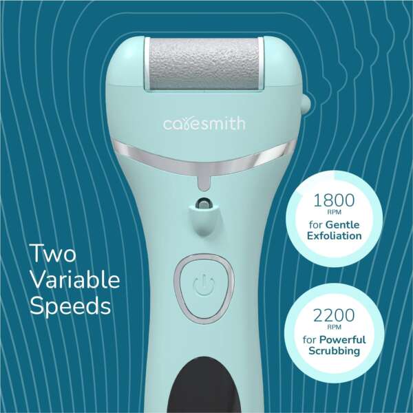 Close-up view of Caresmith Bloom Rechargeable Callus Remover in action, gently removing calluses for smooth and healthy feet.