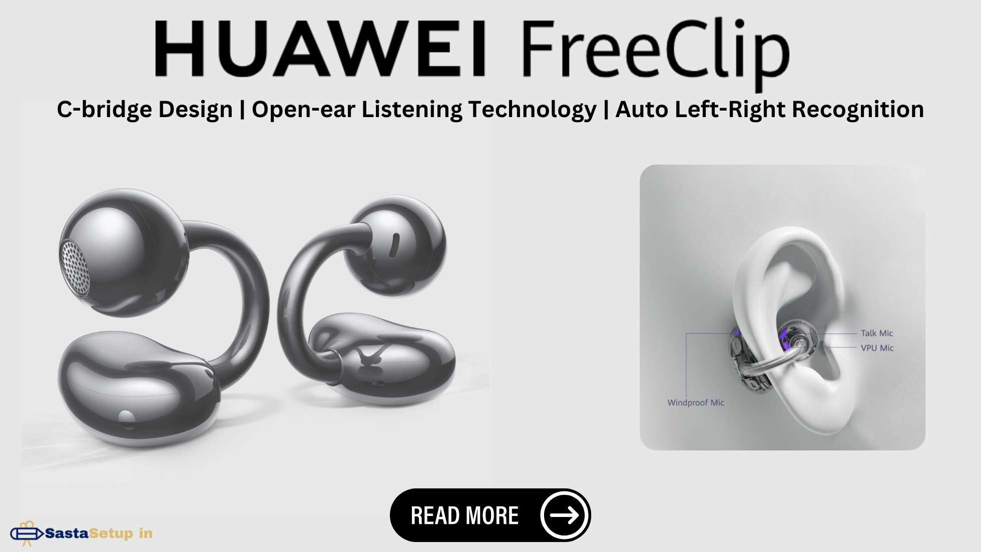 Huawei Free Clip Kv Earbuds - Revolutionary C-bridge design, feather-light wearing, and open-ear listening technology.