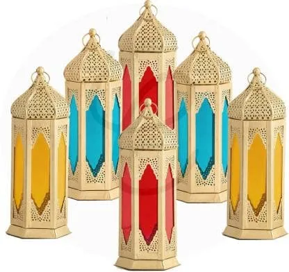 A Close-Up View Of A Moroccan Lantern Lamp With Intricate Metalwork And Vibrant Colors.