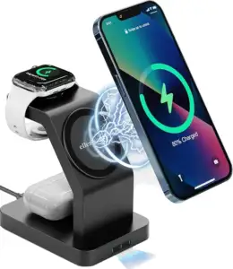 3 in 1 Magnetic Wireless Charger with iPhone, Apple Watch, and AirPods