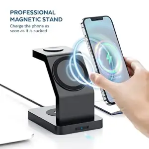 3 in 1 Magnetic Wireless Charger with iPhone, Apple Watch, and AirPods