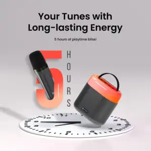 A Portronics Dash 3 16W Bluetooth speaker and wireless karaoke mic set, placed on a table with vibrant LED lights.