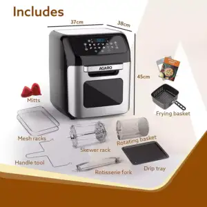 Agaro Regency air fryer on a kitchen counter, showcasing its digital control panel and sleek silver design.