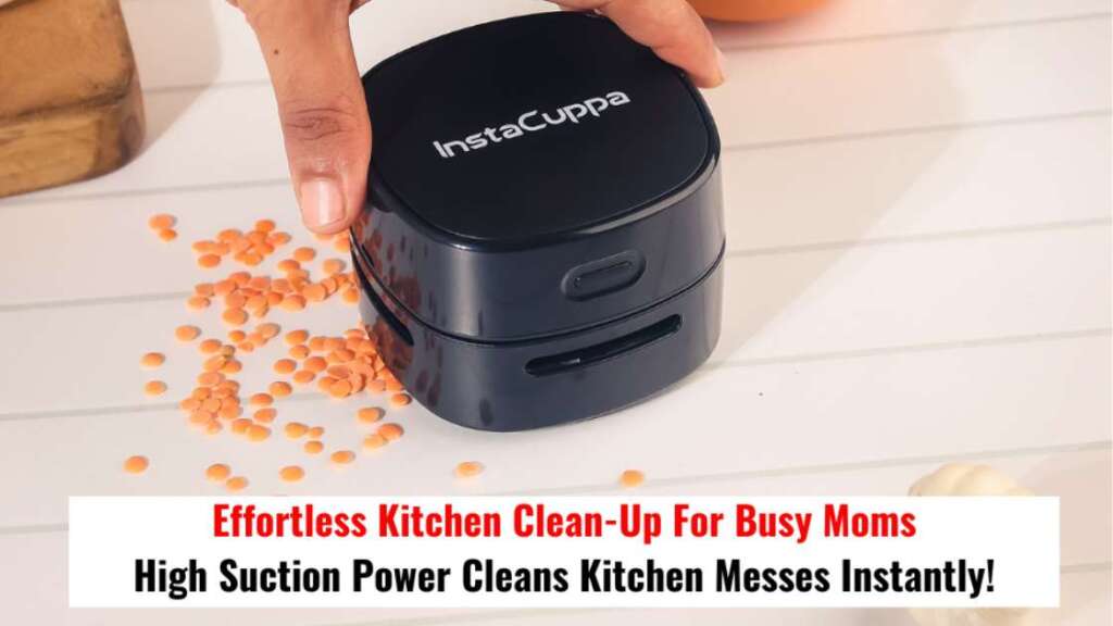 InstaCuppa Mini Portable Desktop Vacuum Cleaner 13 InstaCuppa Mini Portable Desktop Vacuum Cleaner in use, cleaning a desktop.