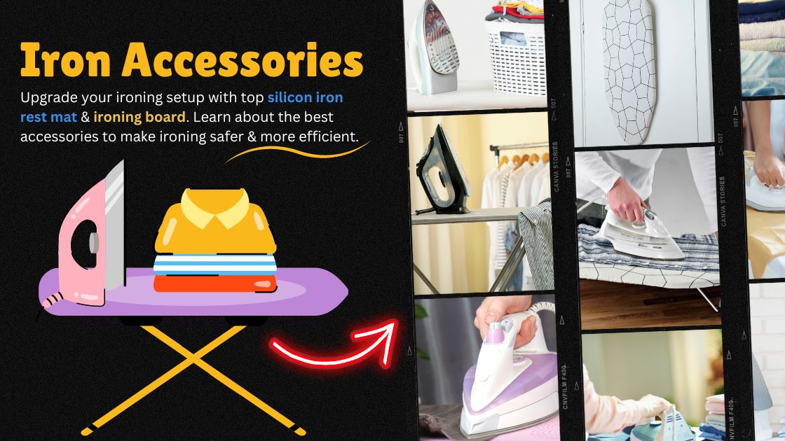Silicone iron rest mat and ironing board with ergonomic design and heat-resistant features.