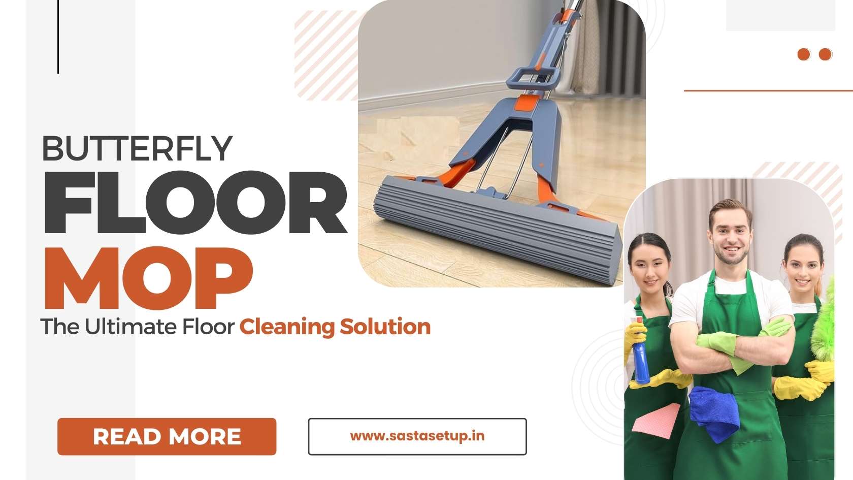 A Butterfly Sponge Floor Mop with a durable stainless steel handle and a high-absorbency PVA sponge, designed for efficient floor cleaning on various surfaces.