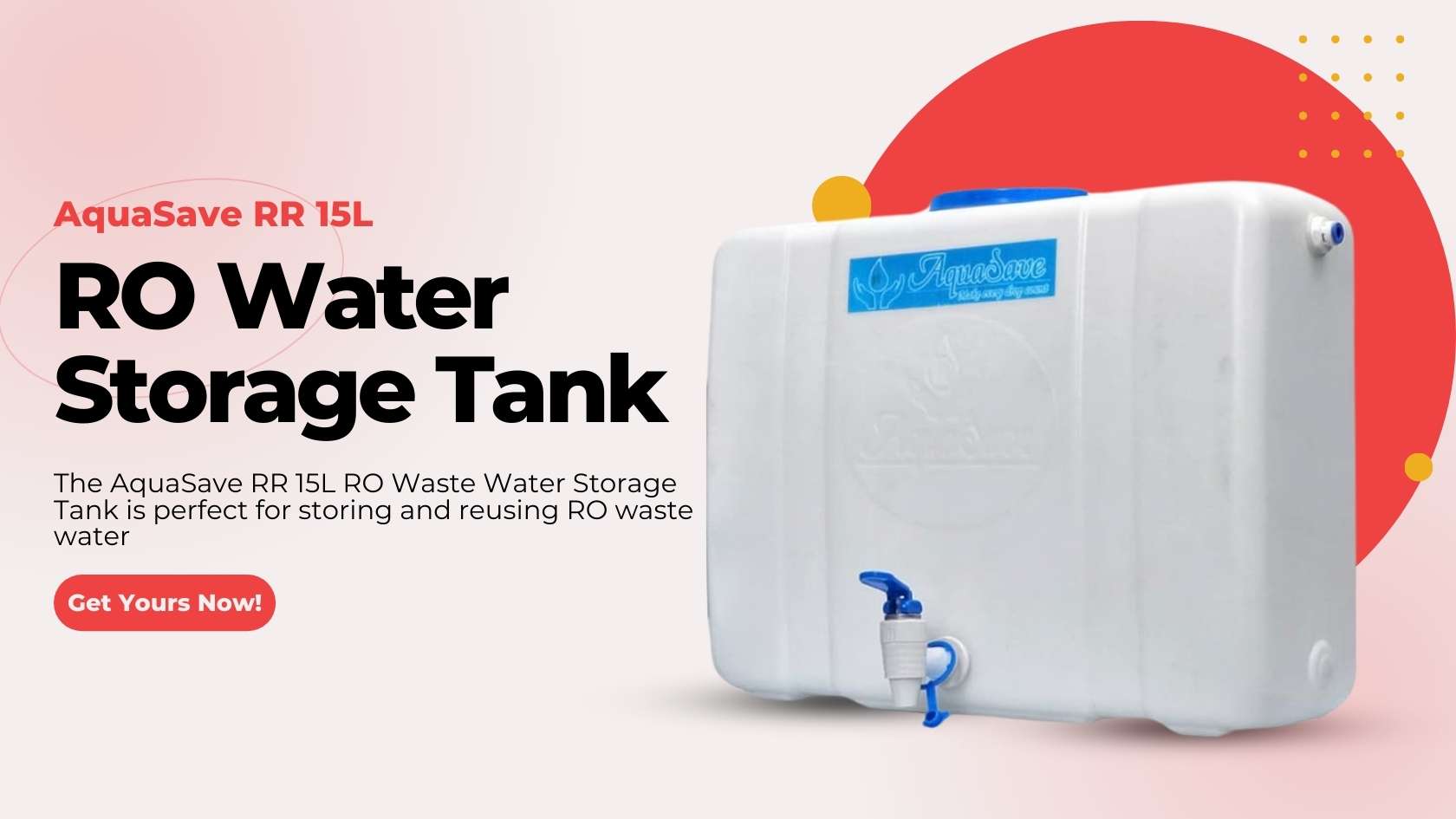 A translucent white RO water storage tank with a 15-liter capacity, wall-mounted, featuring a tap for easy water dispensing, made from food-grade HDPE plastic.