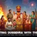 Celebrate Dussehra with Fun Family Activities for All Ages 55 Family celebrating Dussehra together with fun activities like arts and crafts, puja, gift exchange, and traditional meals, surrounded by festive decorations and diyas.